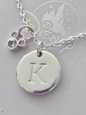 Disney Silver Initial Pendant Necklace with Crystal Mickey Accent